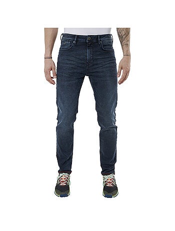 Jean nuit délavé en coton mélangé avec une coupe slim et à fermeture zippée boutonnée