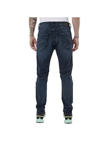 Jean nuit délavé en coton mélangé avec une coupe slim et à fermeture zippée boutonnée