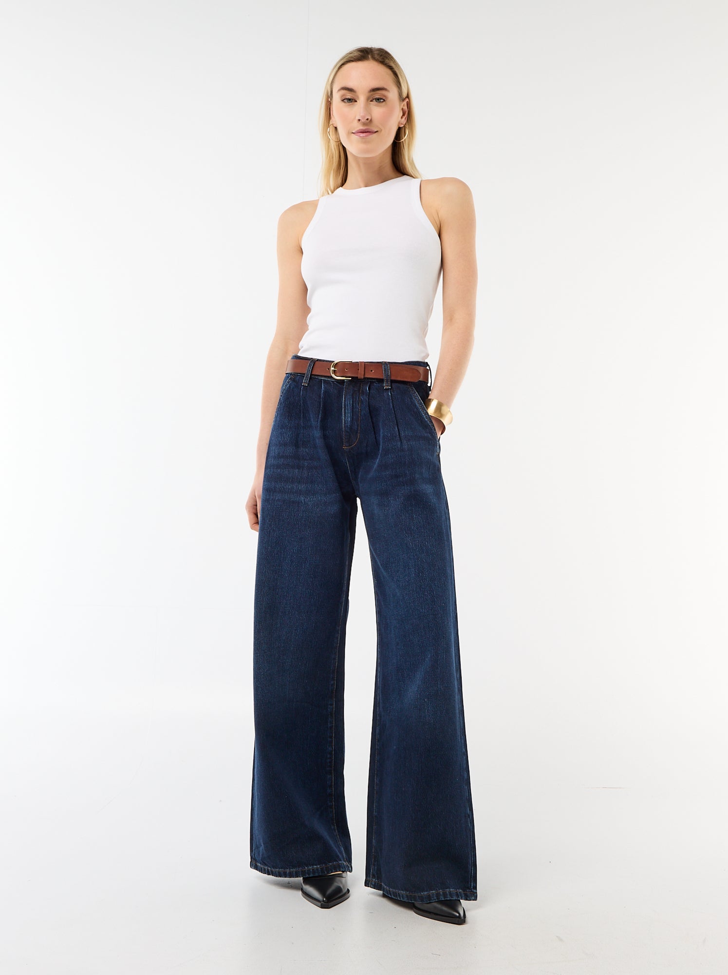 Jean palazzo à coupe large et taille haute