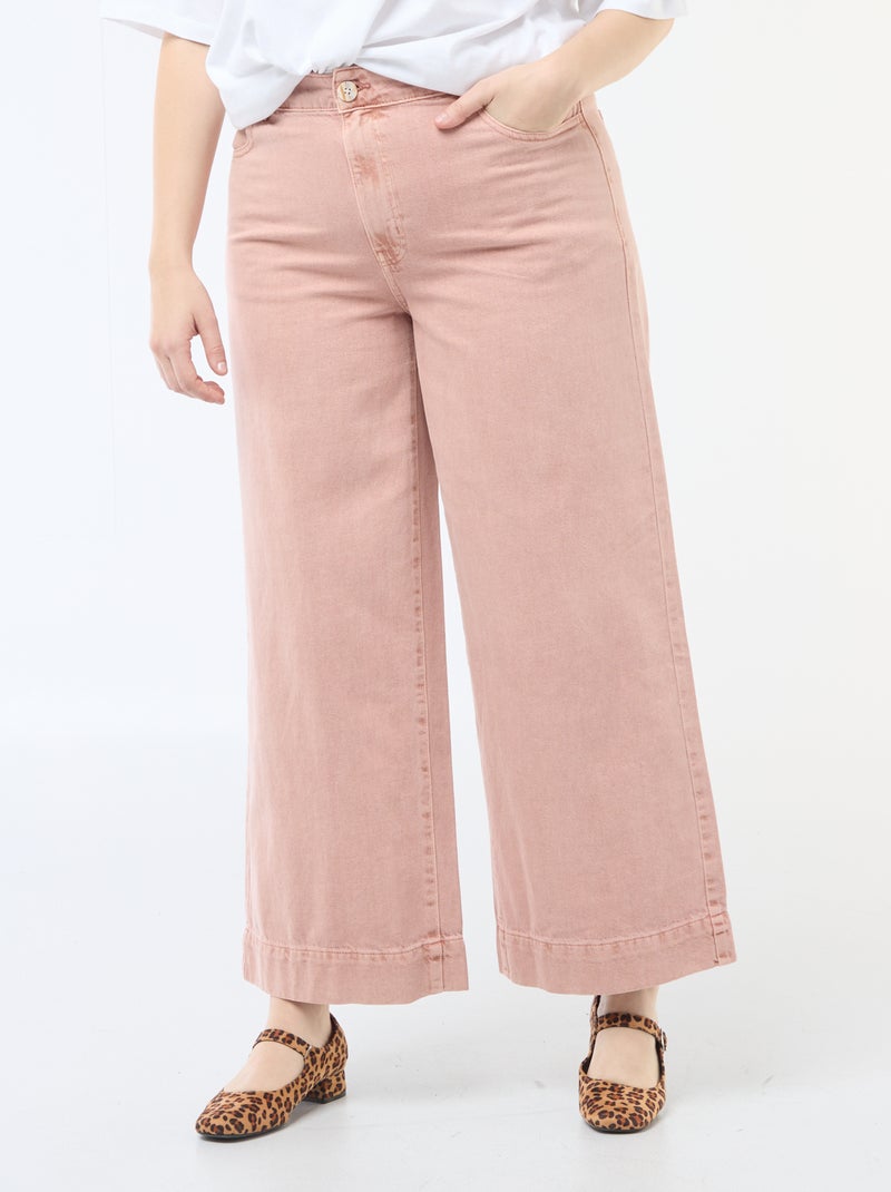 Jean palazzo en twill taille haute Rose - Kiabi