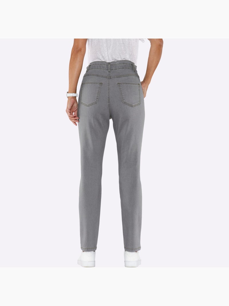 Jean paperbag avec ceinture élastique et poches pratiques - Taille courte - Moda Vilona Gris - Kiabi