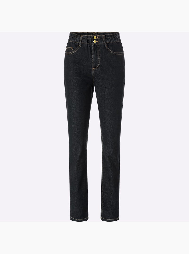 Jean paperbag avec ceinture élastique et poches pratiques - Taille courte - Moda Vilona Noir - Kiabi