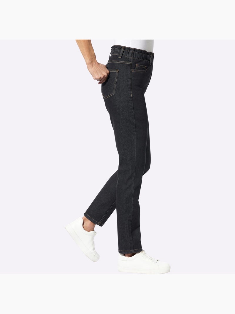 Jean paperbag avec ceinture élastique et poches pratiques - Taille standard - Moda Vilona Noir - Kiabi