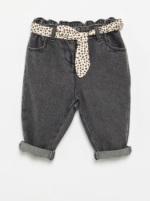 Jean paperbag + ceinture à motif - Kiabi