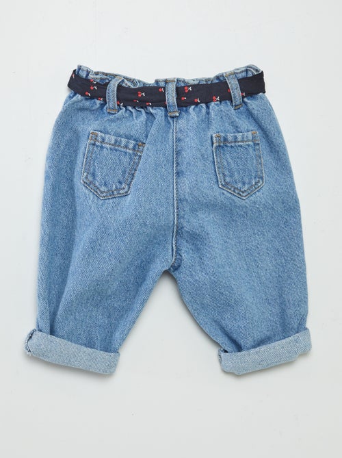 Jean paperbag + ceinture à motif - Kiabi