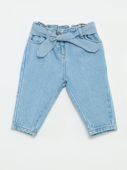 Jean paperbag + ceinture à motif - Kiabi