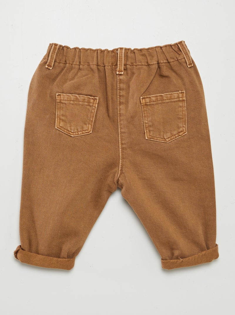 Jean paperbag côtelé avec revers Beige - Kiabi