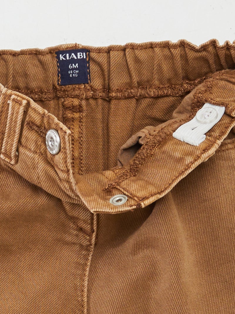 Jean paperbag côtelé avec revers Beige - Kiabi