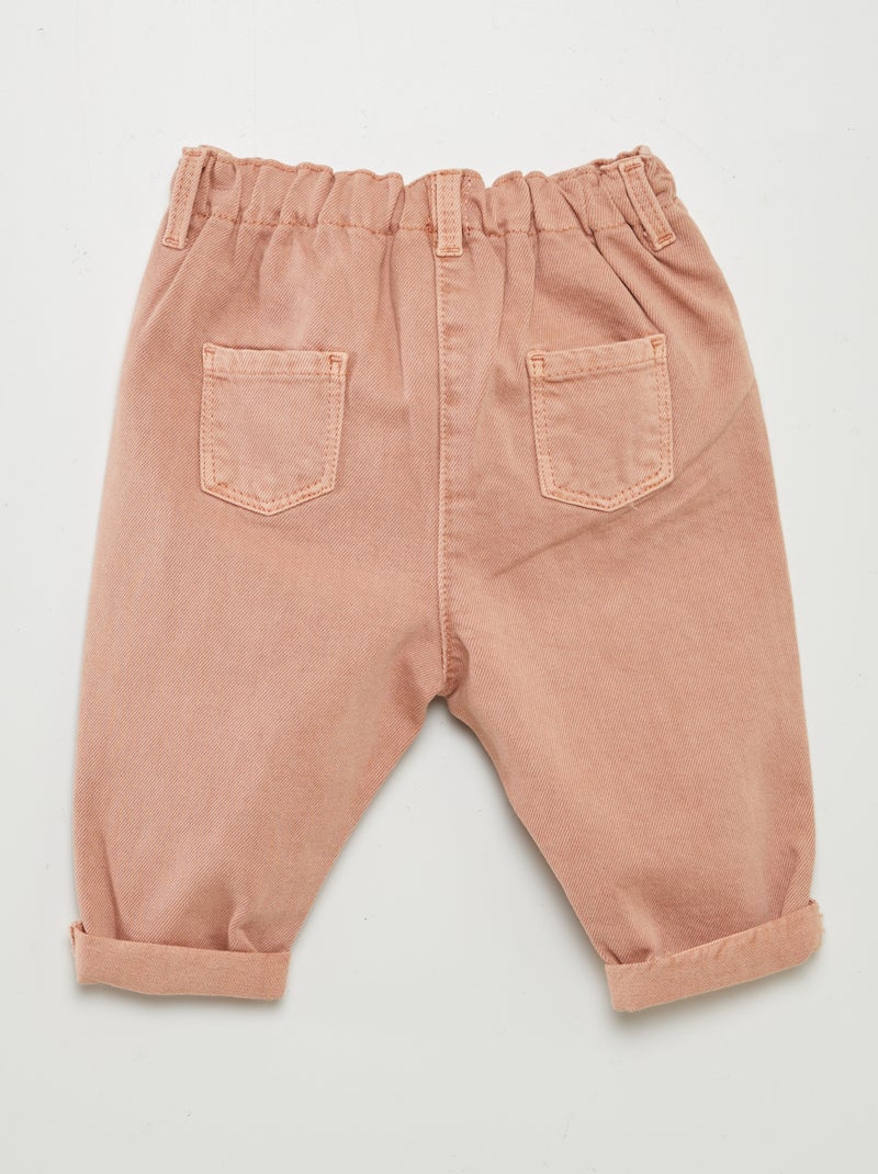 Jean paperbag côtelé avec revers rose - Kiabi