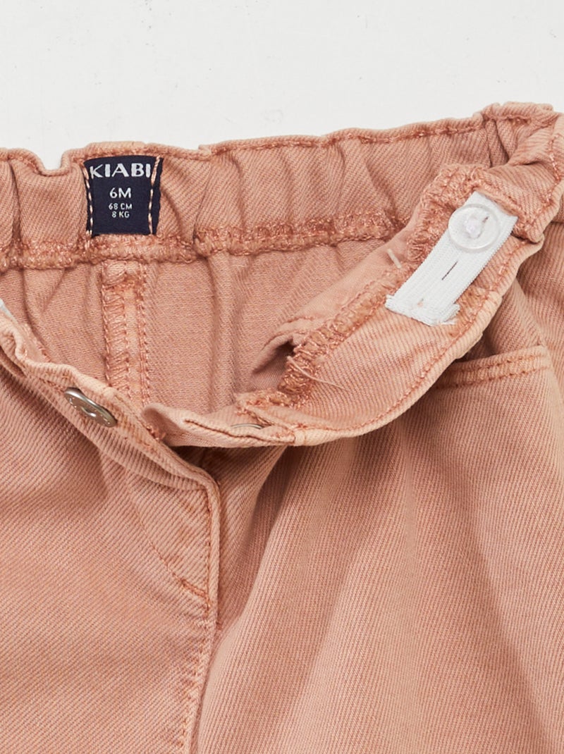 Jean paperbag côtelé avec revers rose - Kiabi