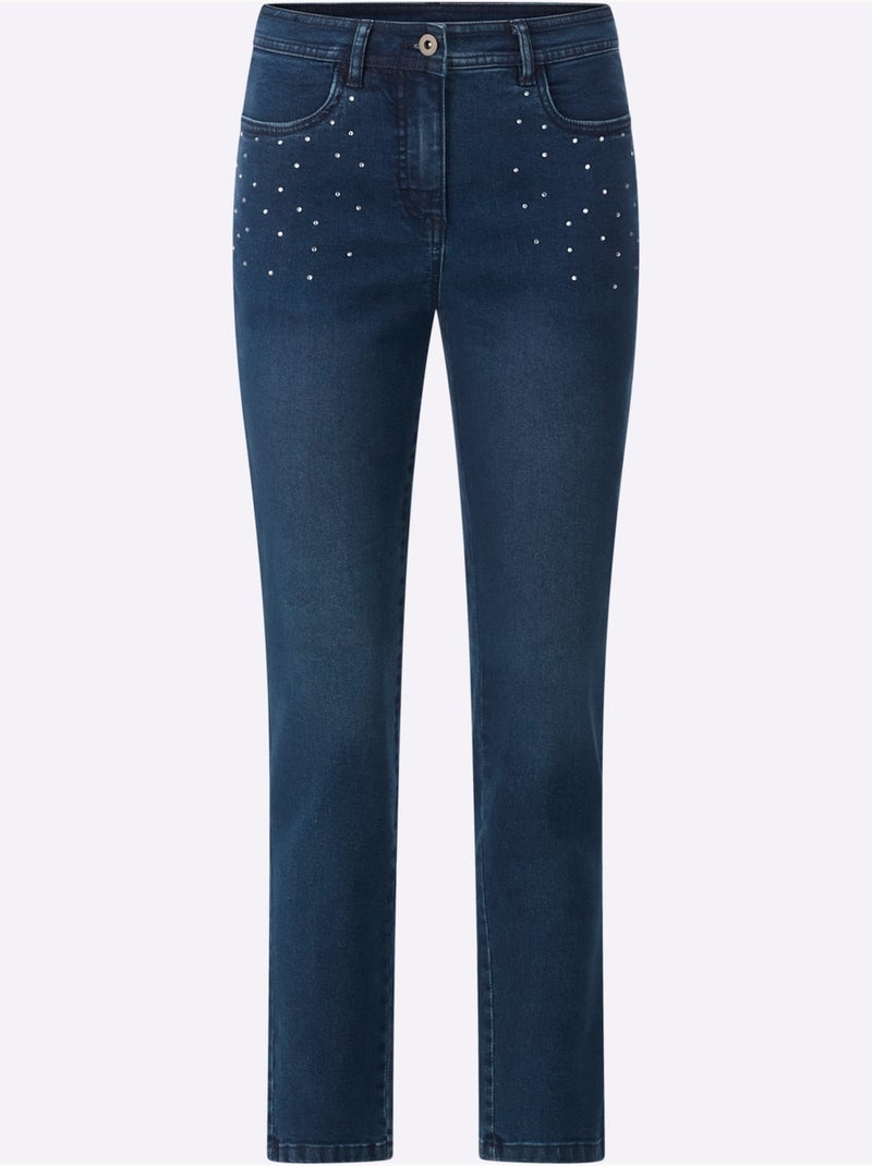 Jean Petites Pierres Brillantes Fantaisie - Taille Standard - Moda Vilona Bleu jean - Kiabi