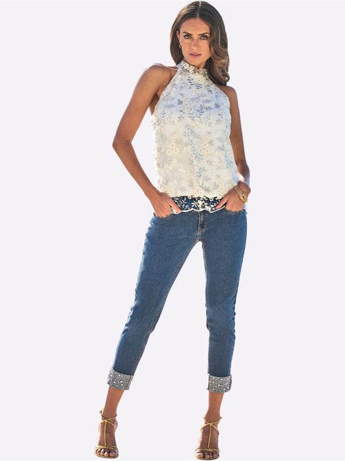 Jean Push-up Perles Et Petites Pierres Brillantes Fantaisie - Taille Standard - Helline - Kiabi