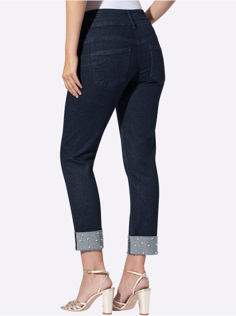 Jean Push-up Perles Et Petites Pierres Brillantes Fantaisie - Taille Standard - Helline Bleu foncé - Kiabi