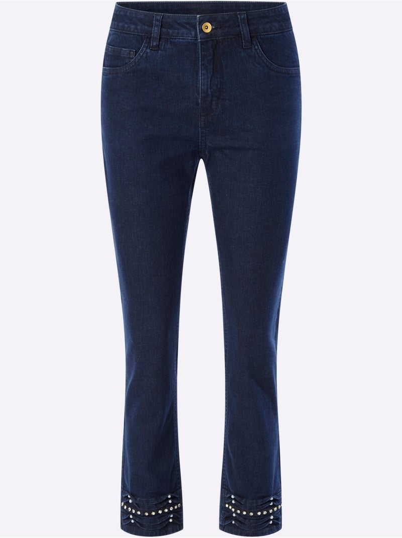 Jean Push-up Perles Et Petites Pierres Brillantes Fantaisie - Taille Standard - Helline Bleu foncé - Kiabi
