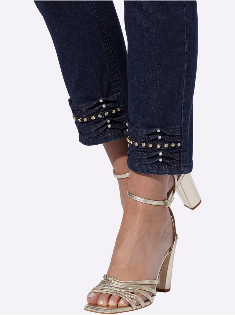 Jean Push-up Perles Et Petites Pierres Brillantes Fantaisie - Taille Standard - Helline Bleu foncé - Kiabi