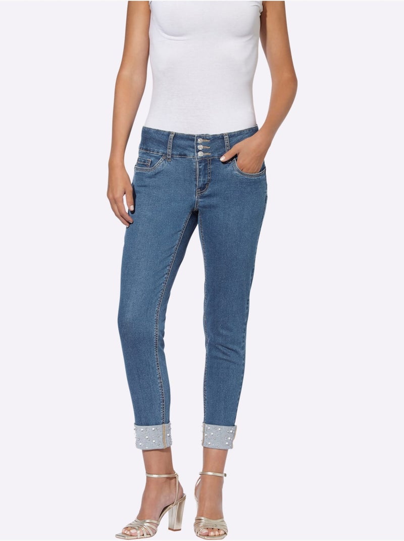 Jean Push-up Perles Et Petites Pierres Brillantes Fantaisie - Taille Standard - Helline Bleu - Kiabi