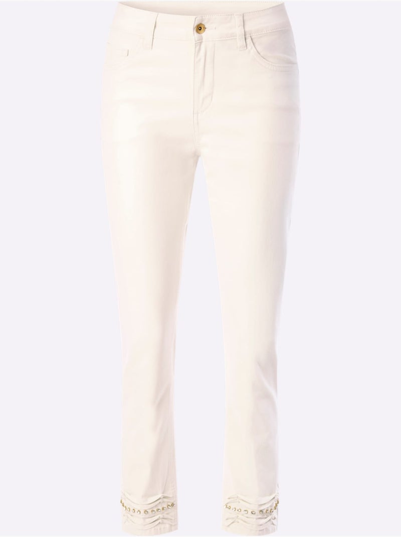 Jean Push-up Perles Et Petites Pierres Brillantes Fantaisie - Taille Standard - Helline Ecru - Kiabi