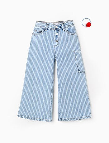Jean Rayé + Élastique à Cheveux avec Pompon