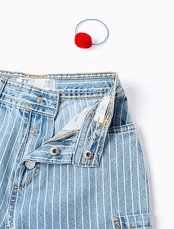 Jean Rayé + Élastique à Cheveux avec Pompon