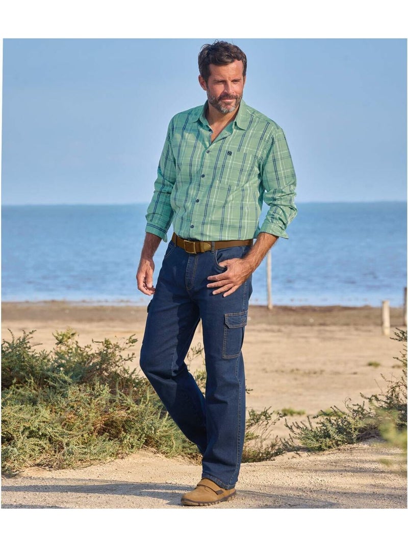 Jean Regular Cargo Taille Semi-Elastiquée   - ATLAS FOR MEN Bleu - Kiabi