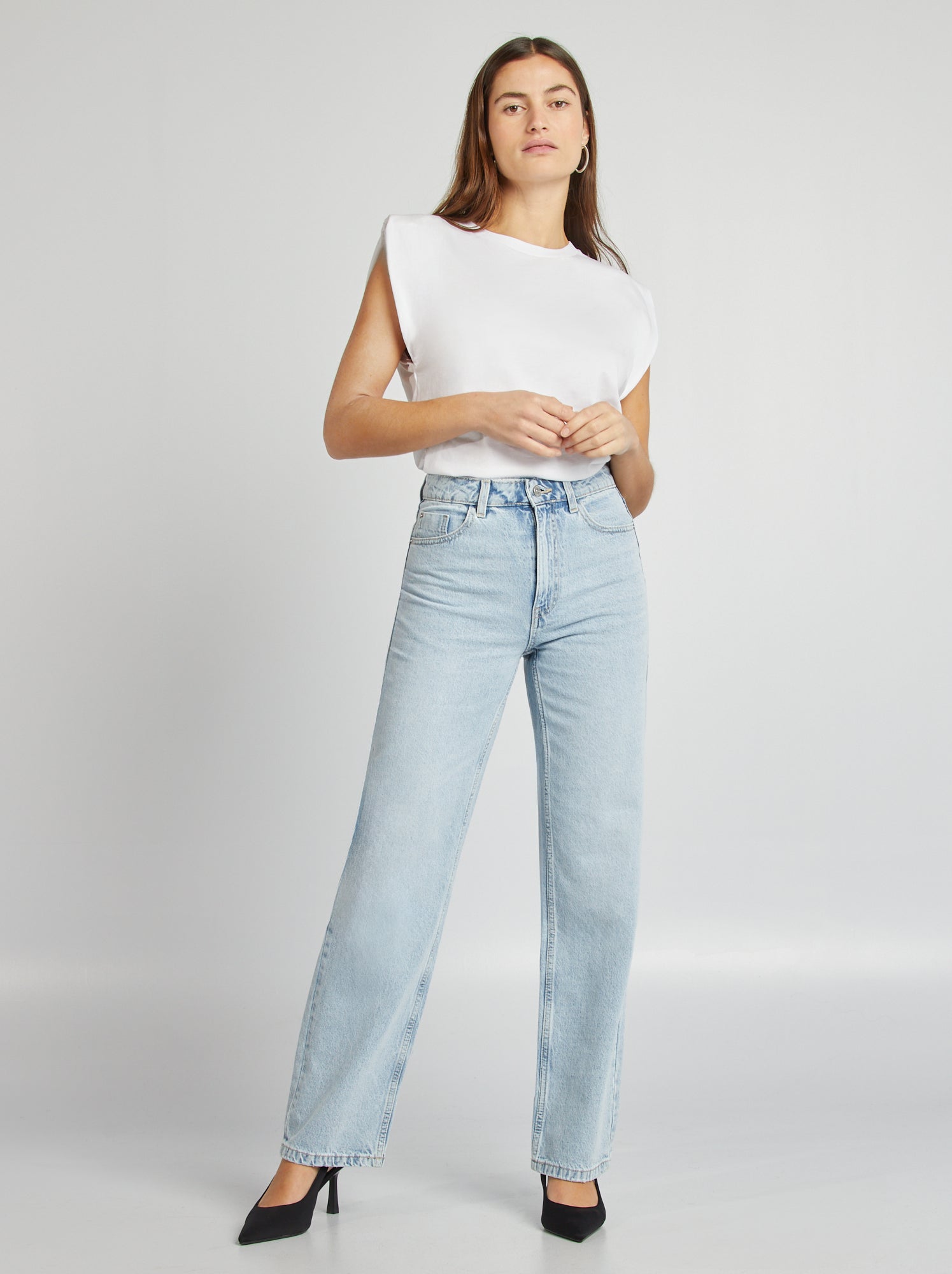 Jean Droit E-vie 'Evie Floral Badge' - Taille 30, Délavage Stonewash, Motif Floral