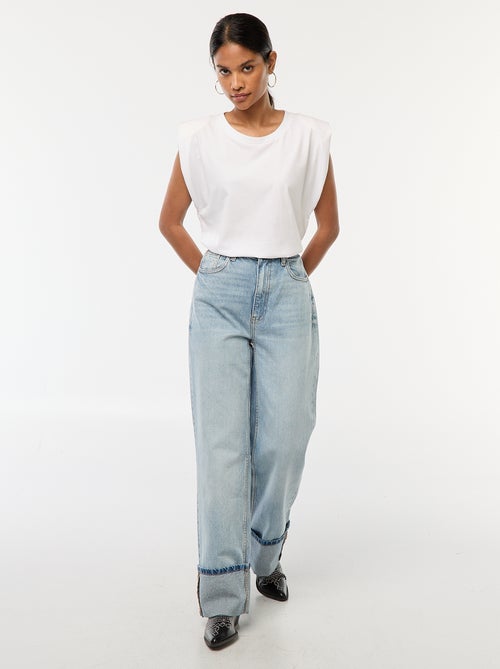 Jean regular / taille haute avec large revers à la base - Kiabi