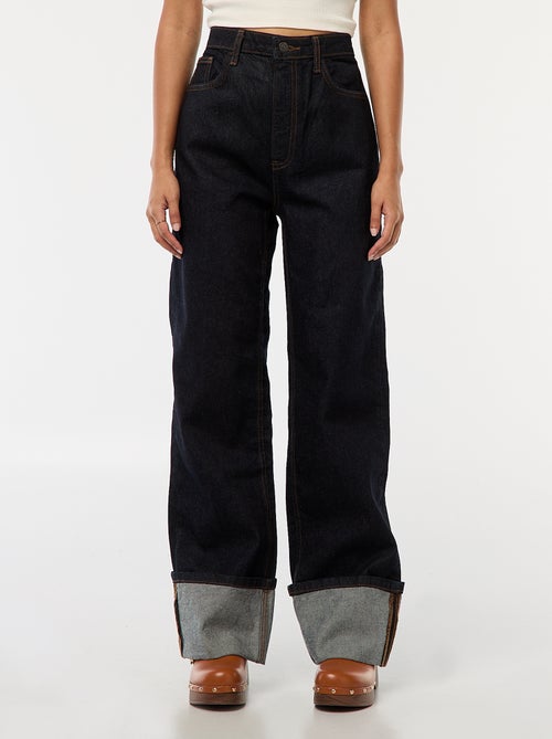 Jean regular / taille haute avec large revers à la base - Kiabi