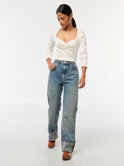 Jean regular / taille haute avec large revers à la base - Kiabi