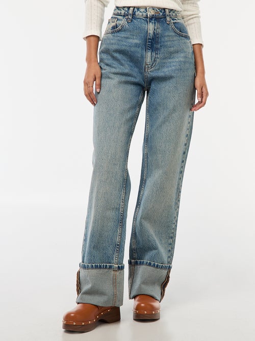 Jean regular / taille haute avec large revers à la base - Kiabi