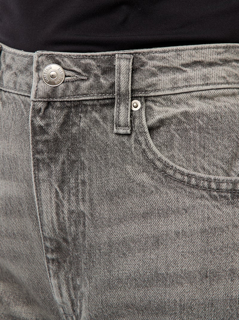 Jean regular / taille haute avec large revers à la base Gris - Kiabi