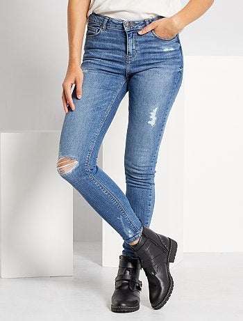 Jean skinny à abrasions taille très haute - Kiabi