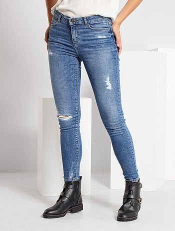 Jean skinny à abrasions taille très haute - Kiabi