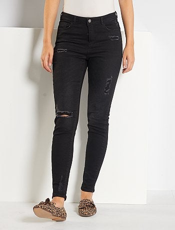 Jean skinny à abrasions taille très haute - Kiabi