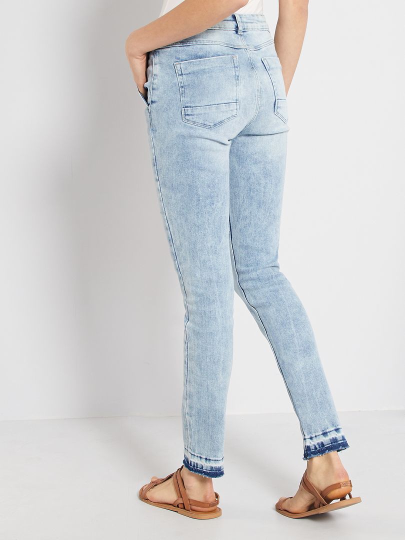 Jean skinny délavé à bords à revers - Bleu denim