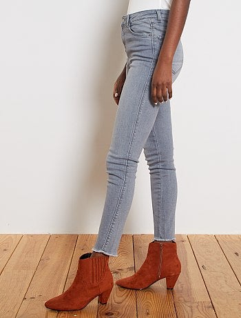 Jean skinny taille haute bords frangés - Kiabi