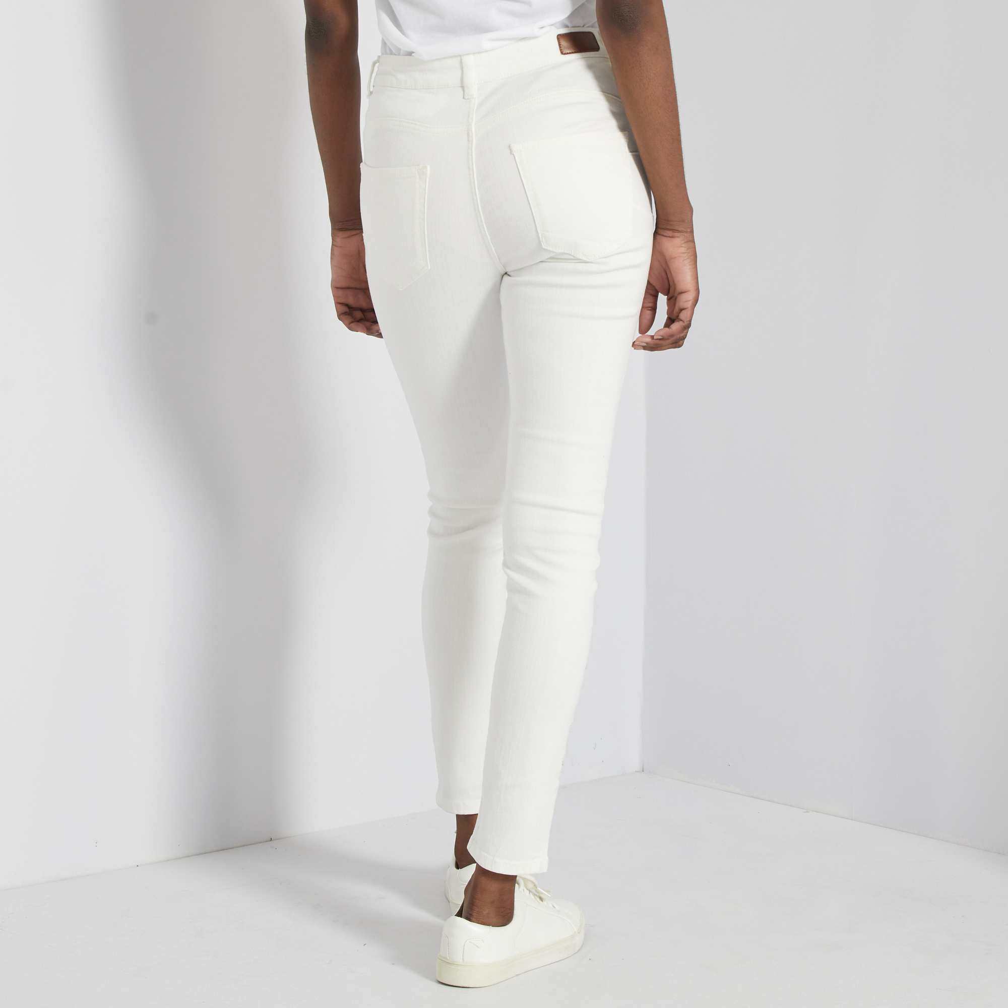 Jean skinny taille haute longueur éco conçu femme blanc Kiabi