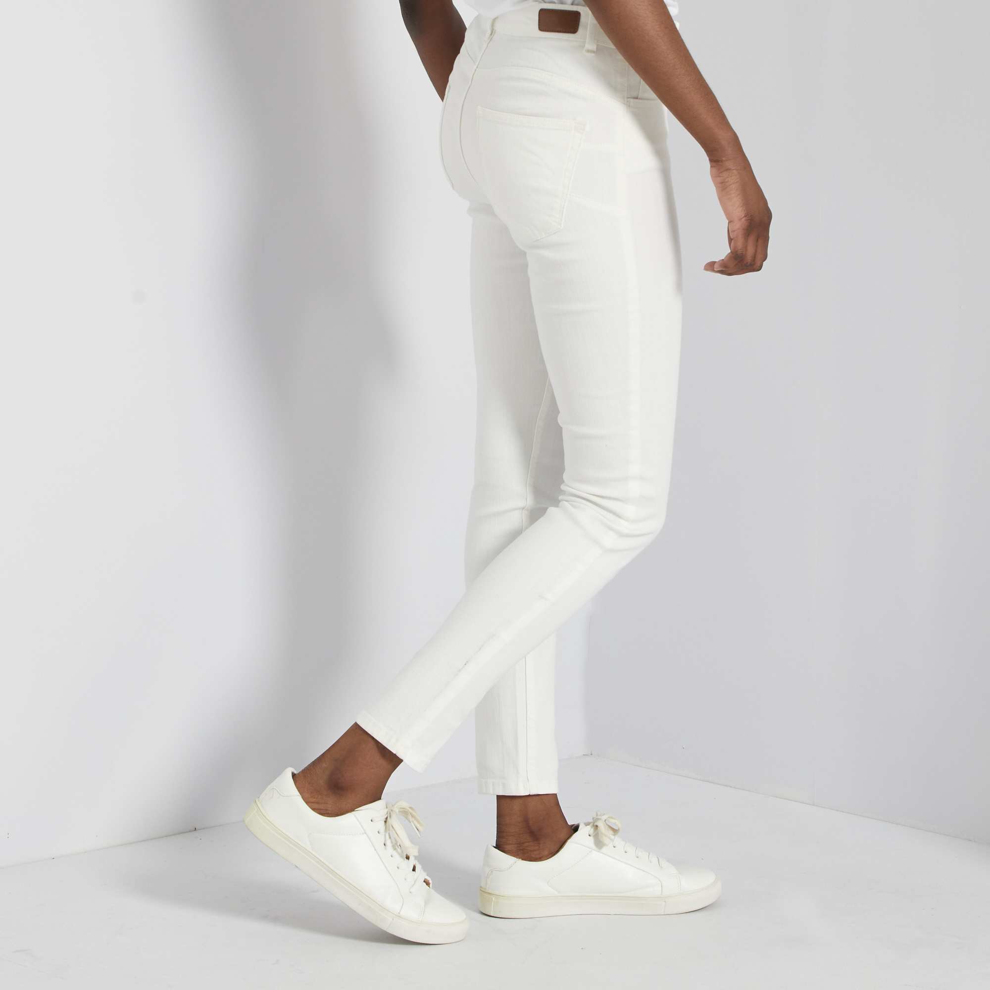 Jean skinny taille haute longueur éco conçu femme blanc Kiabi