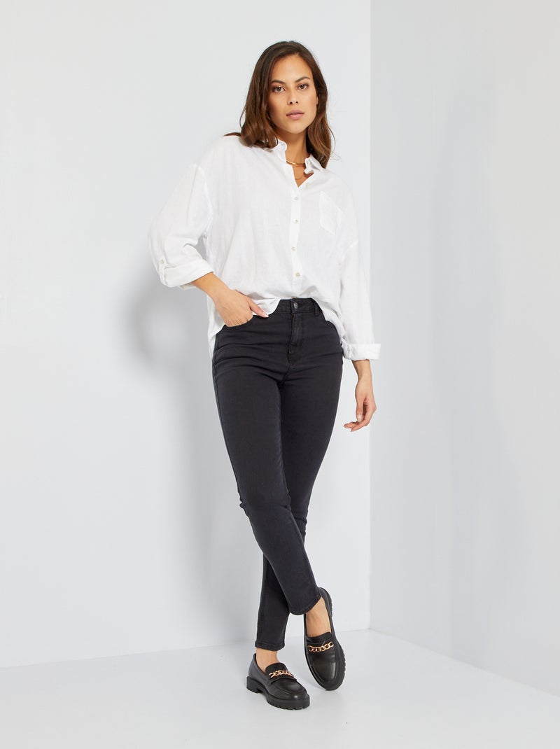Jean slim à taille haute - L34 Noir - Kiabi