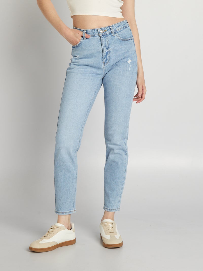 Jean slim à taille haute avec abrasions Triple stone - Kiabi