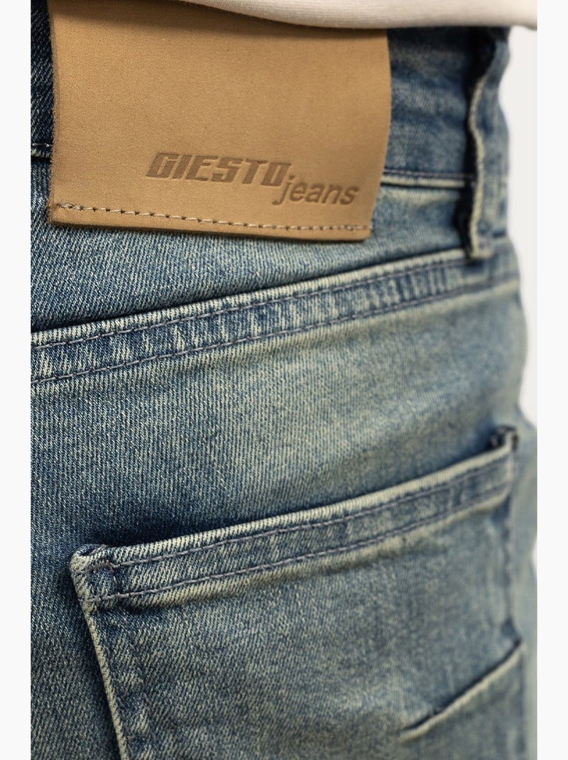 Jean slim en denim avec fermeture à glissière giesto Bleu clair - Kiabi