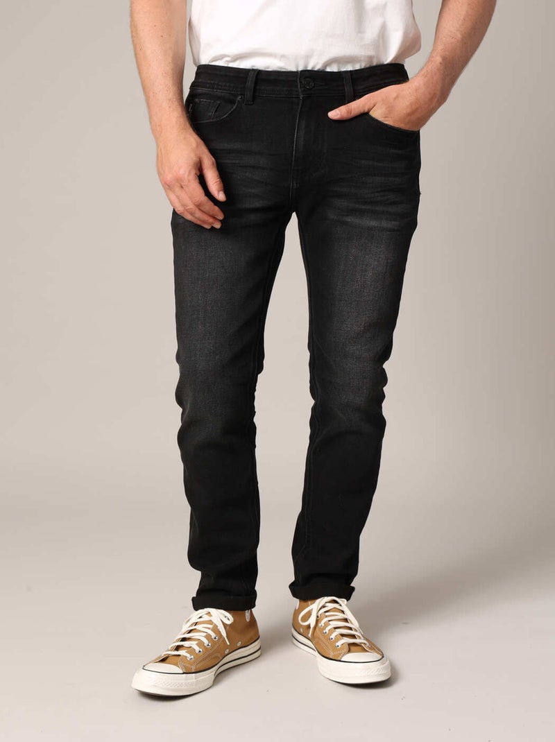Jean slim fit délavage effet used
 'Deeluxe' Noir Gris - Kiabi