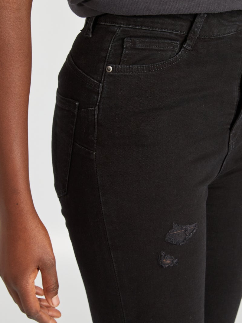 Jean slim taille haute avec abrasions fantaisies Noir - Kiabi