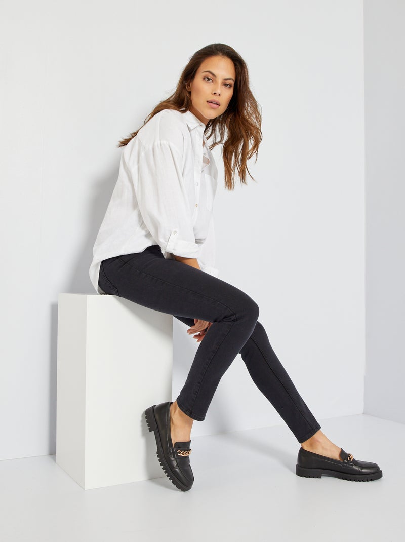 Jean slim taille haute L32 Noir - Kiabi