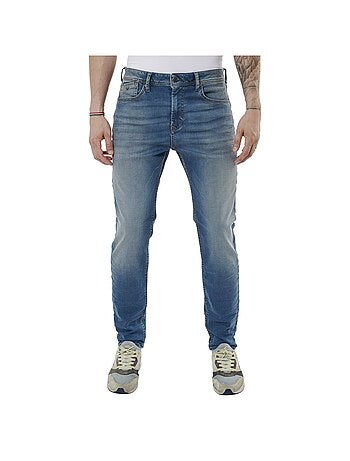 Jean stone délavé en coton mélangé avec une coupe slim un style 5 poches