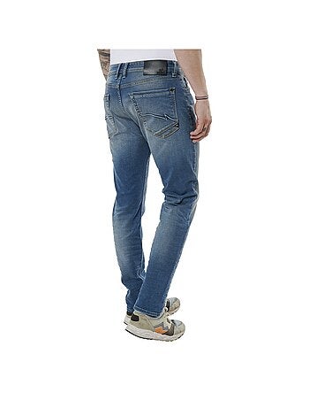 Jean stone délavé en coton mélangé avec une coupe slim un style 5 poches