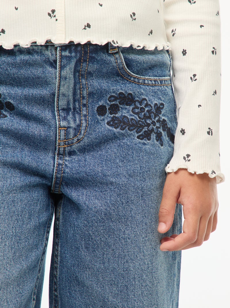 Jean straight avec broderies Bleu - Kiabi