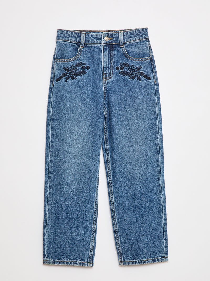 Jean straight avec broderies Bleu - Kiabi