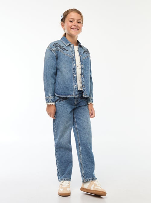 Jean straight avec broderies - Kiabi