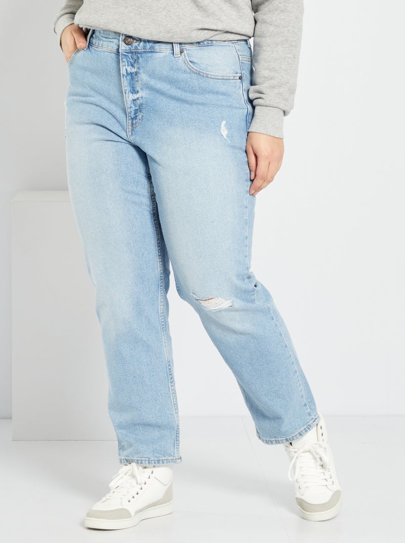 Jean straight effet troué bleu triple stone - Kiabi
