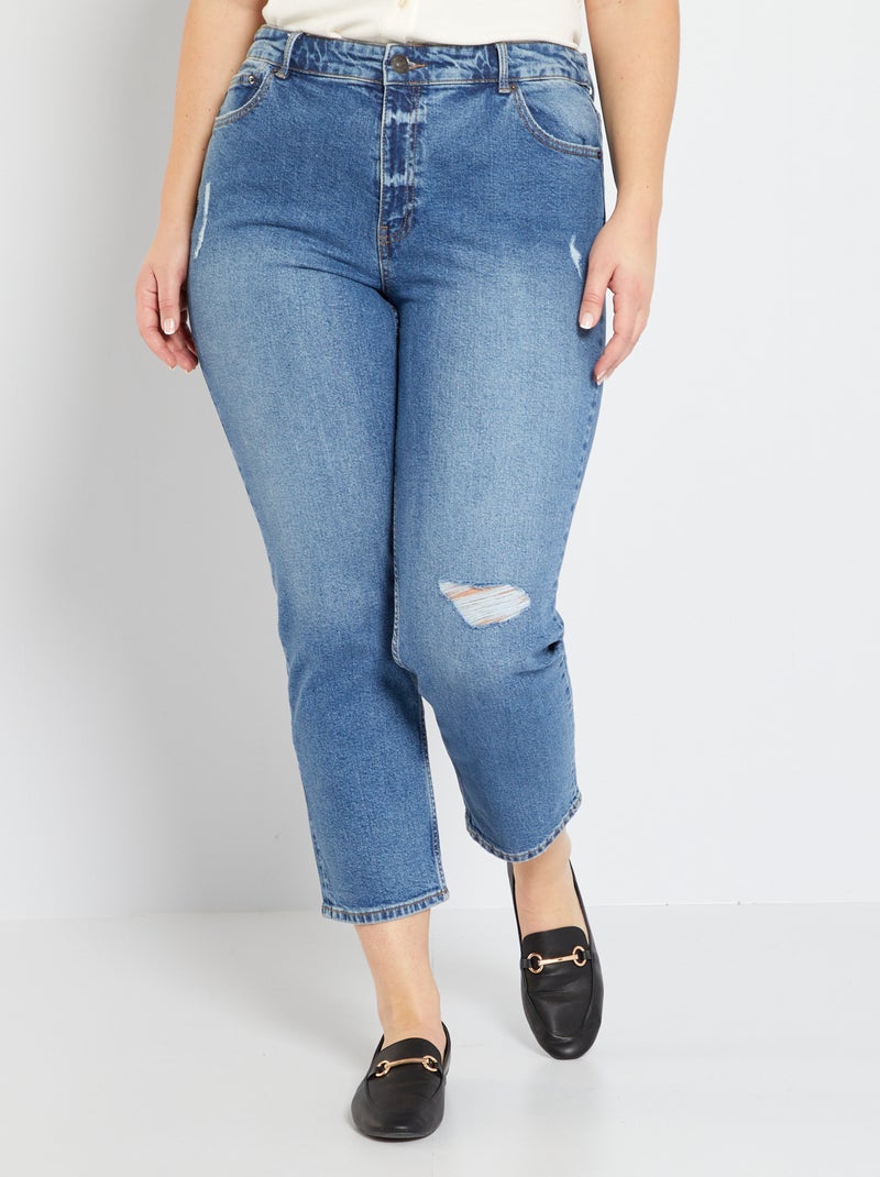 Jean straight effet troué bleu - Kiabi